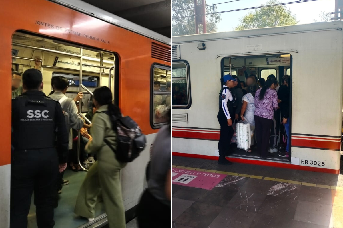 Personas intentando entrar al Metro de CDMX.     Foto: X (@MetroCDMX)