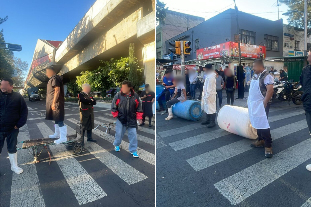 Bloqueo de carniceros en el cruce de Canal del Norte y Congreso de la Unión.   Foto: Ramón Ramírez