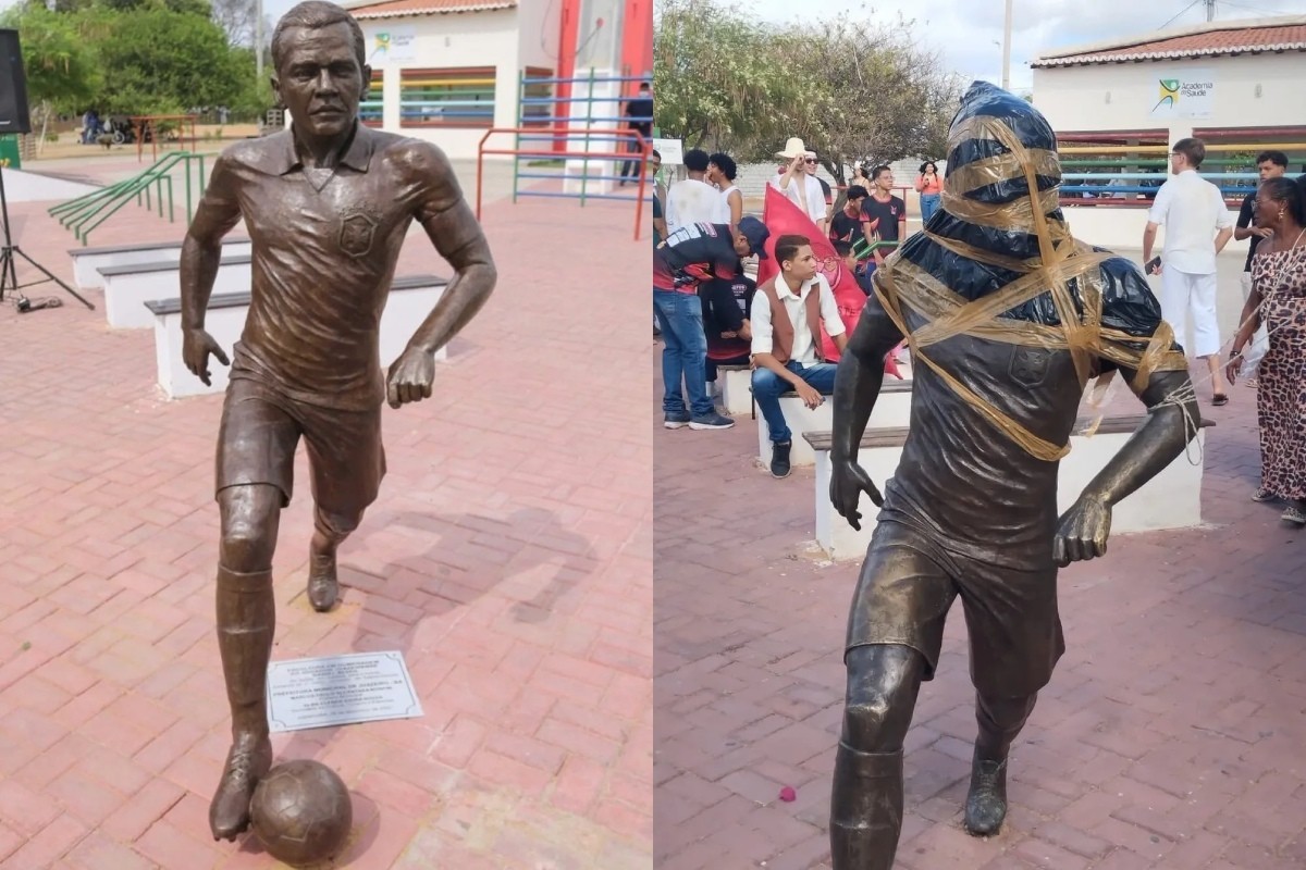 La estatua del brasileño fue totalmente cubierta Foto: Especial