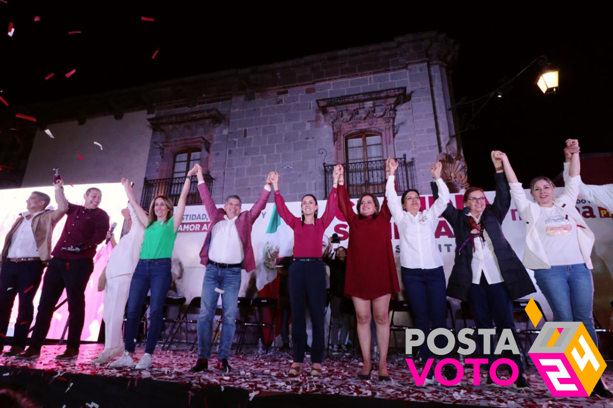 En el evento también estuvo acompañada de la candidata al gobierno de Guanajuato, Alma Alcaráz. Foto: POSTA
