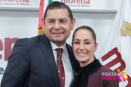 Arropa Claudia Sheinbaum a Alejandro Armenta en Puebla