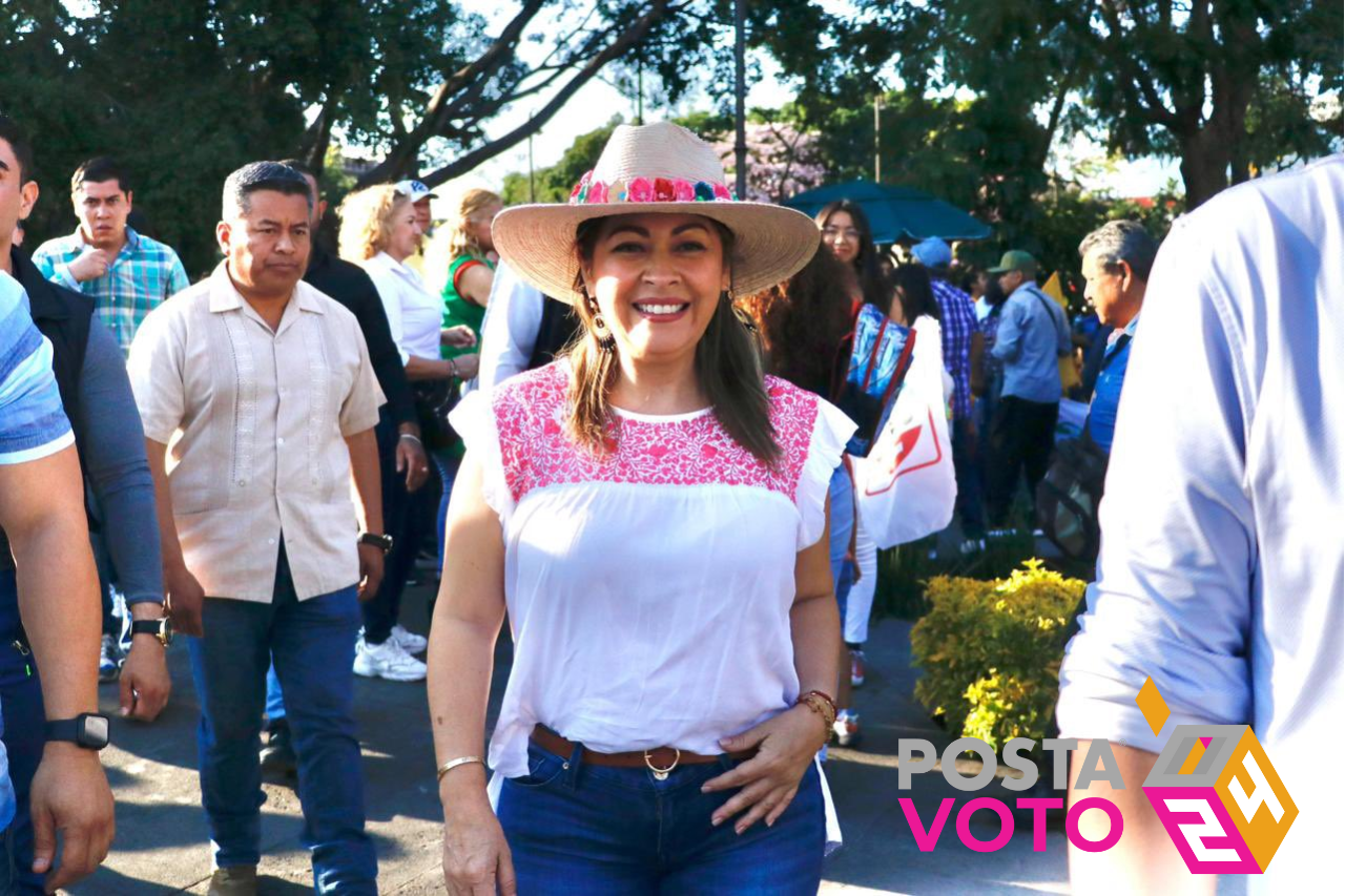 La candidata Lucía Meza Guzmán durante un mitin de su partido en Guanajuato. La candidata es puntera de las preferencias electorales. Foto: Cortesía