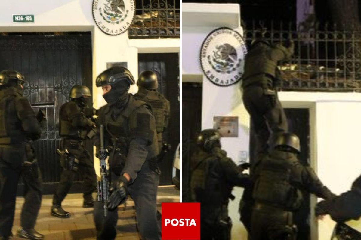 Los efectivos ingresaron a la fuerza a las instalaciones de la Embajada de México en Ecuador Foto: POSTA México