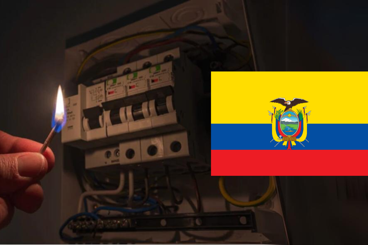 Apagador sin luz, con mano y cerillo, junto a bandera de Ecuador. Foto: Especial