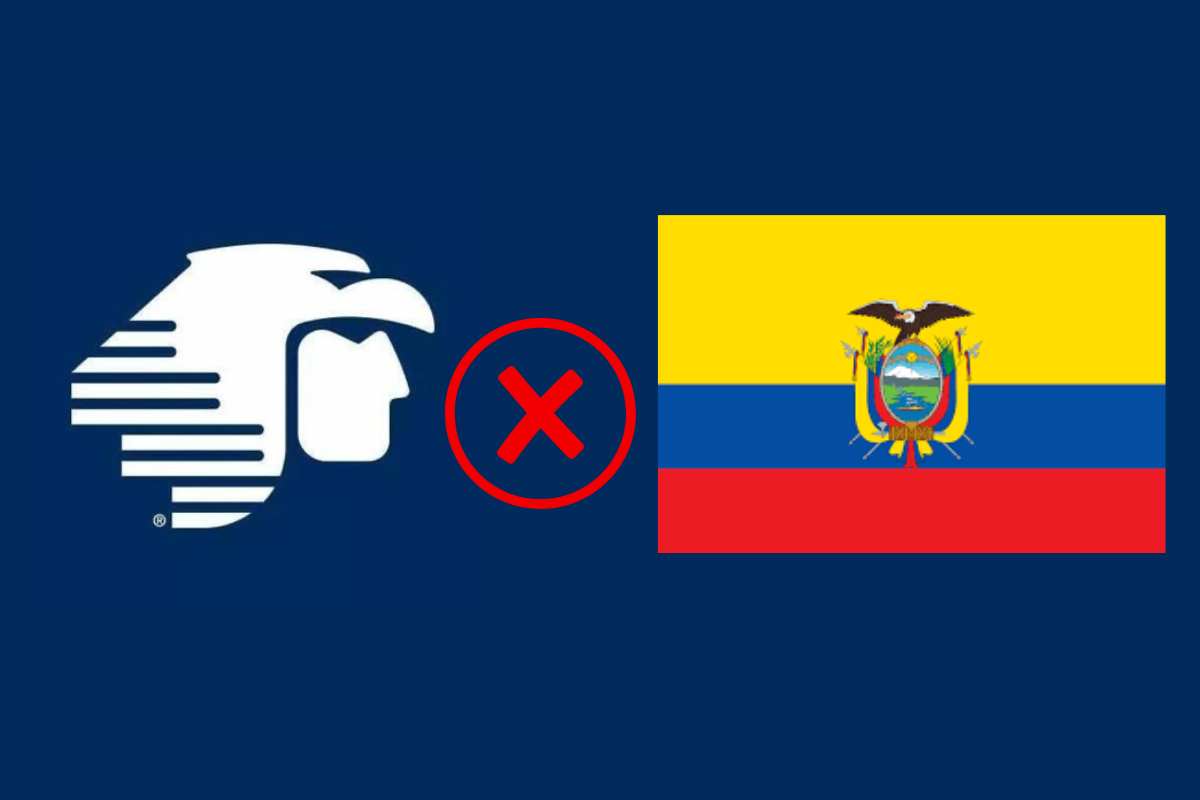Logo de Aeroméxico, símbolo de 'X' y bandera de Ecuador. Foto: Especial