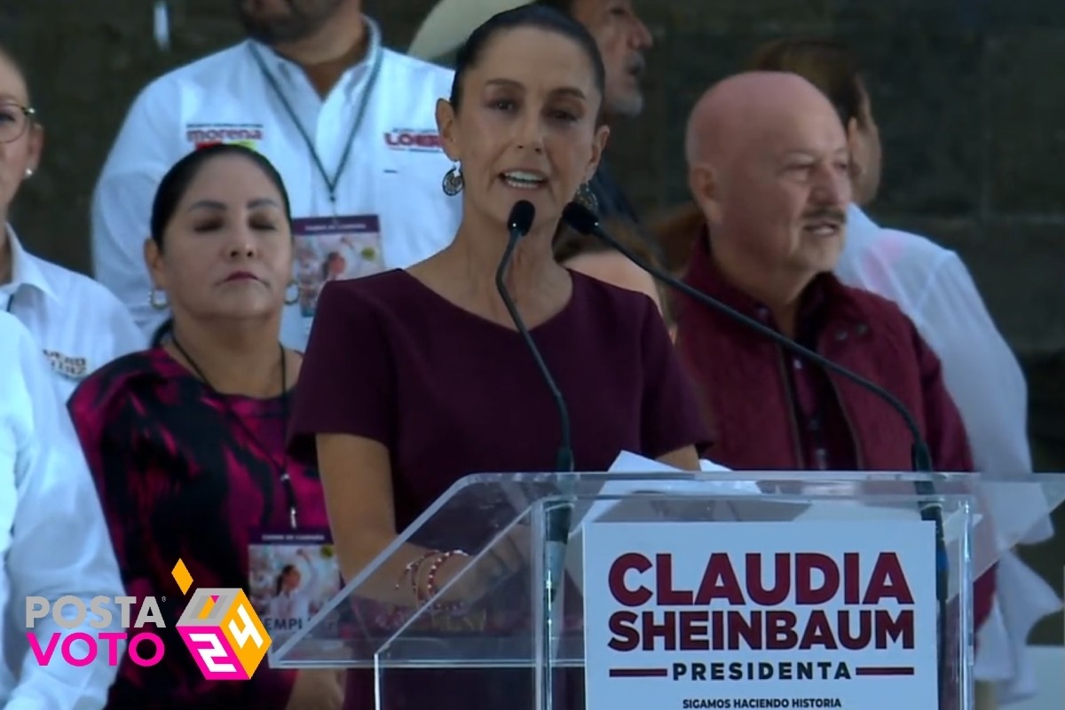Claudia Sheinbaum emitiendo su último discurso de campaña en el Zócalo de la CDMX Foto: 'X'(Twitter) @Claudiashein
