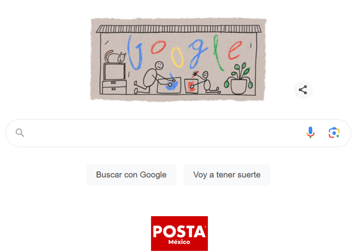 El doodle de este año presenta una conmovedora escena en la que un padre y su hijo comparten un momento de tranquilidad en casa, dedicados a colorear juntos, acompañados por su fiel gato. Foto: Captura