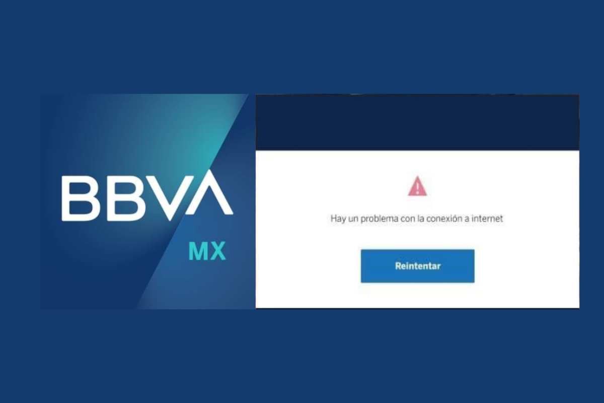 Logo de BBVA México y caja de texto de falla al ingresar en la aplicación del banco. Foto: Especial