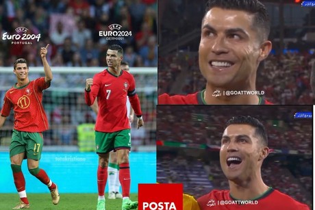 La emoción de Cristiano Ronaldo al cantar el himno de Portugal en la Eurocopa