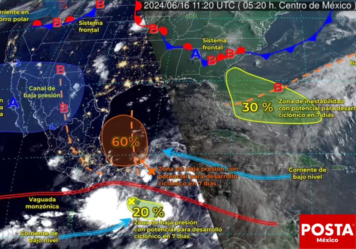El Servicio Meteorológico Nacional advierte sobre la intensificación de tormentas, rachas de viento y posible formación de ciclones en varias regiones de México. Foto: Cortesía