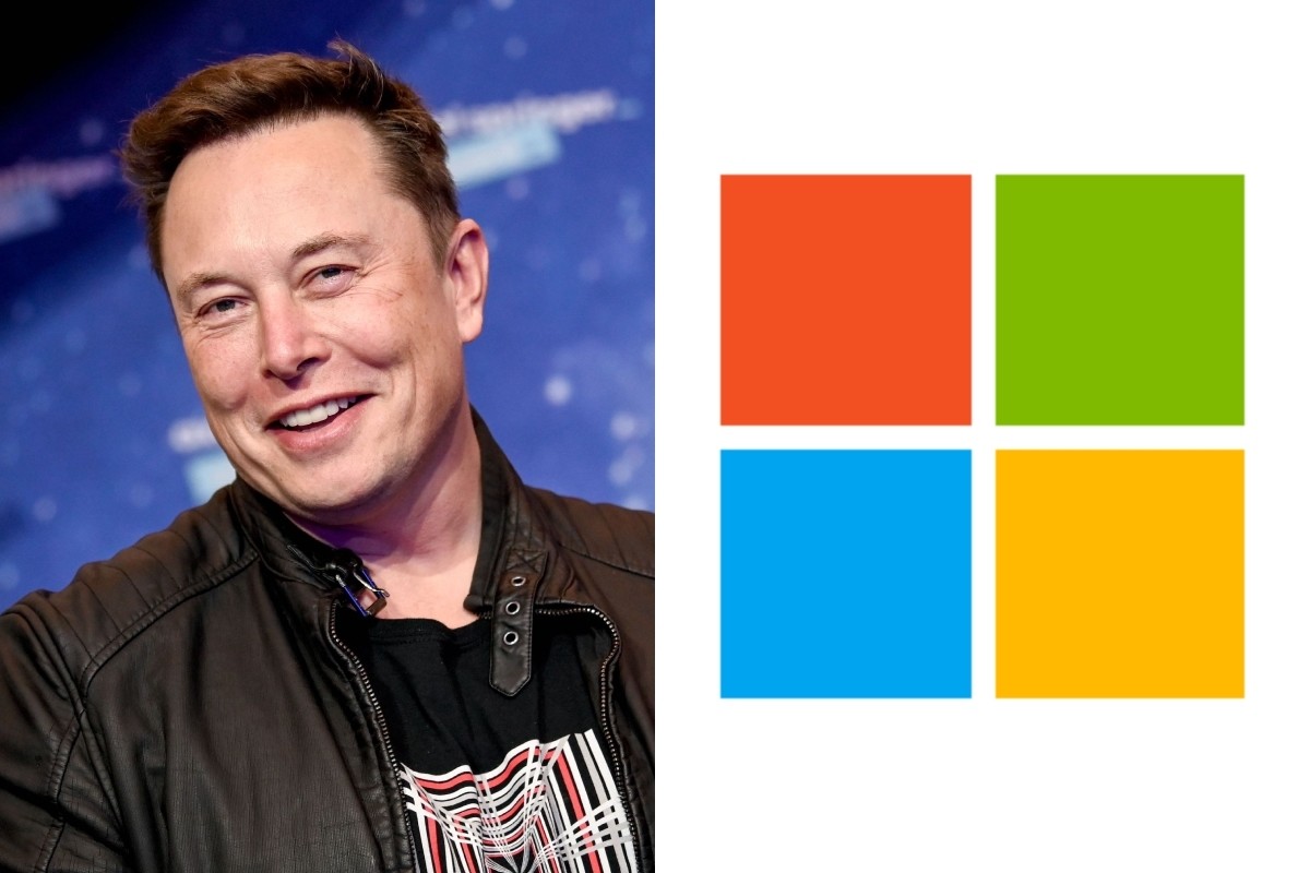 Elon Musk y logo de Microsoft Foto: Especial