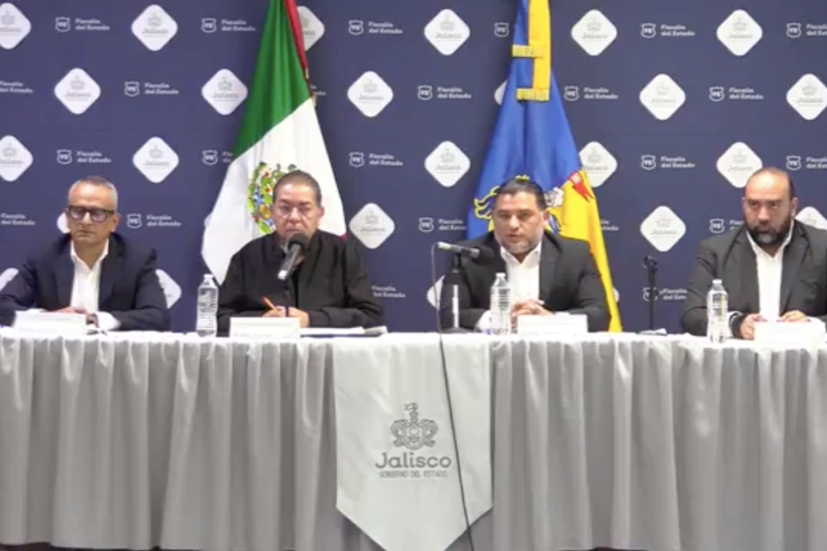 Autoridades de la Fiscalía del Estado de Jalisco en conferencia de prensa del 29 de julio. Captura de pantalla / Facebook (Fiscalía del Estado de Jalisco)