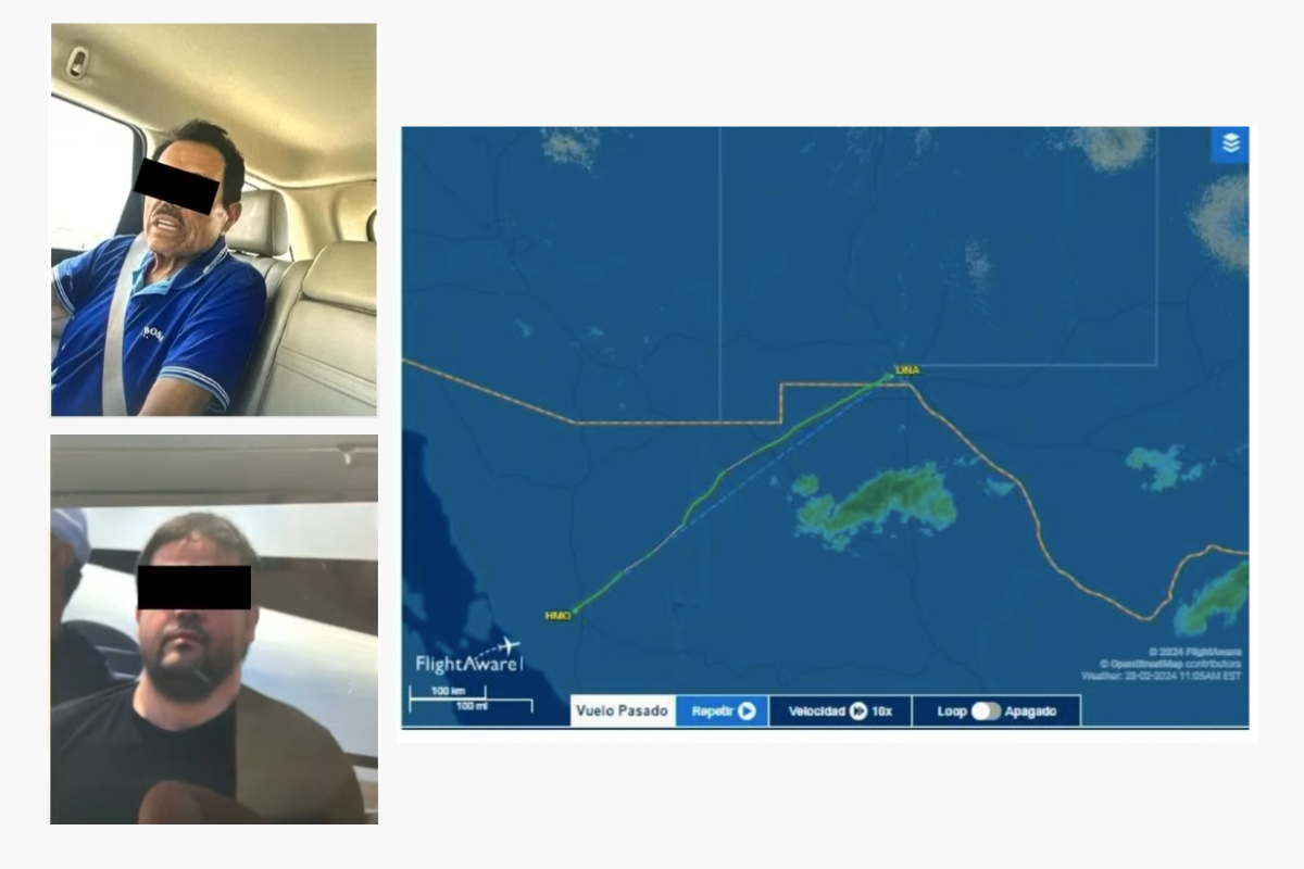 Imágenes mostradas dentro del informe con fotos de los detenidos y la ruta del vuelo del avión que pudo haber llevado a 'El Mayo' a Texas, EEUU. Foto: Especial