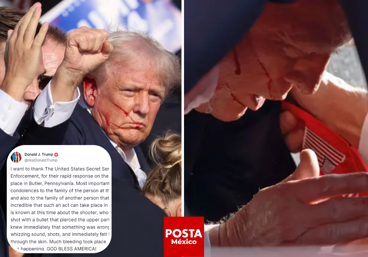 El candidato Donald Trump emitió una declaración agradeciendo al Servicio Secreto de los Estados Unidos y a todas las fuerzas del orden por su rápida respuesta al tiroteo que tuvo lugar en Butler, Pensilvania. Foto: Especial