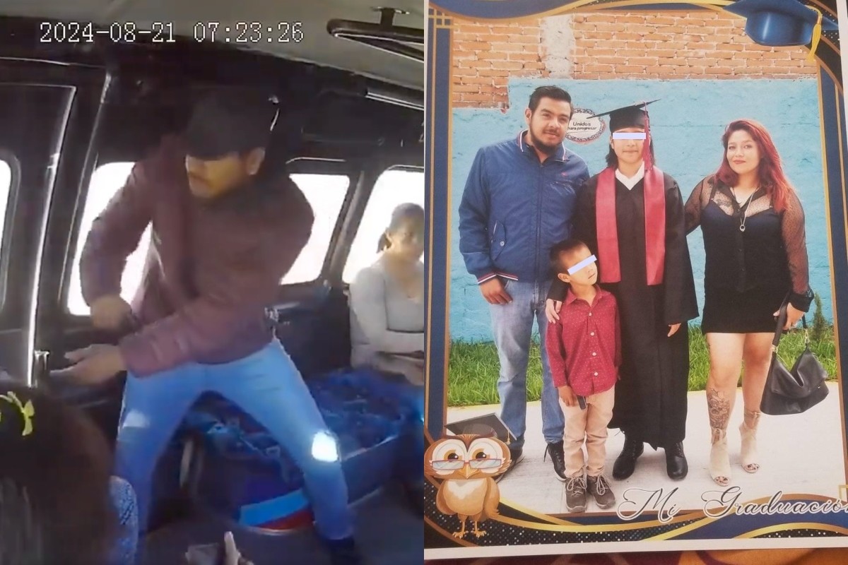 Omar Villarce asaltando a pasajeros en Puebla/Omas Villarce junto a su familia Foto: Especial