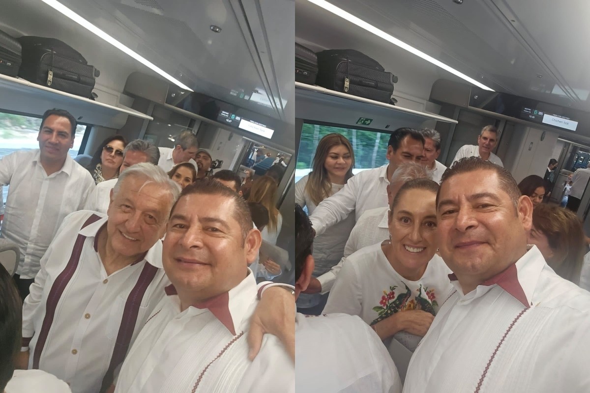 López Obrador y Claudia Sheinbaum junto a Alejandro Armenta en el Tren Maya Foto: 'X'(Twitter) @armentapuebla_