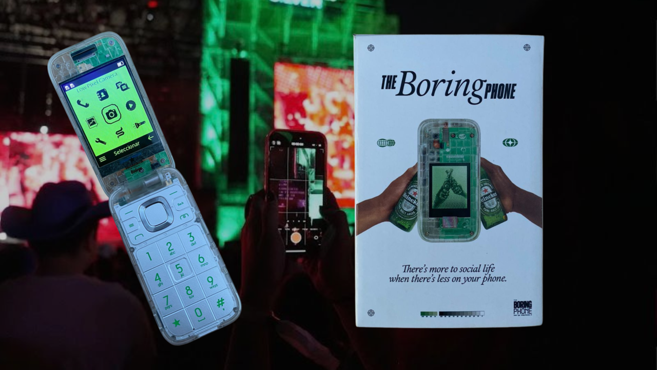 El “Boring Phone” es una edición limitada de teléfonos plegables Y2K. Foto: Heineken.