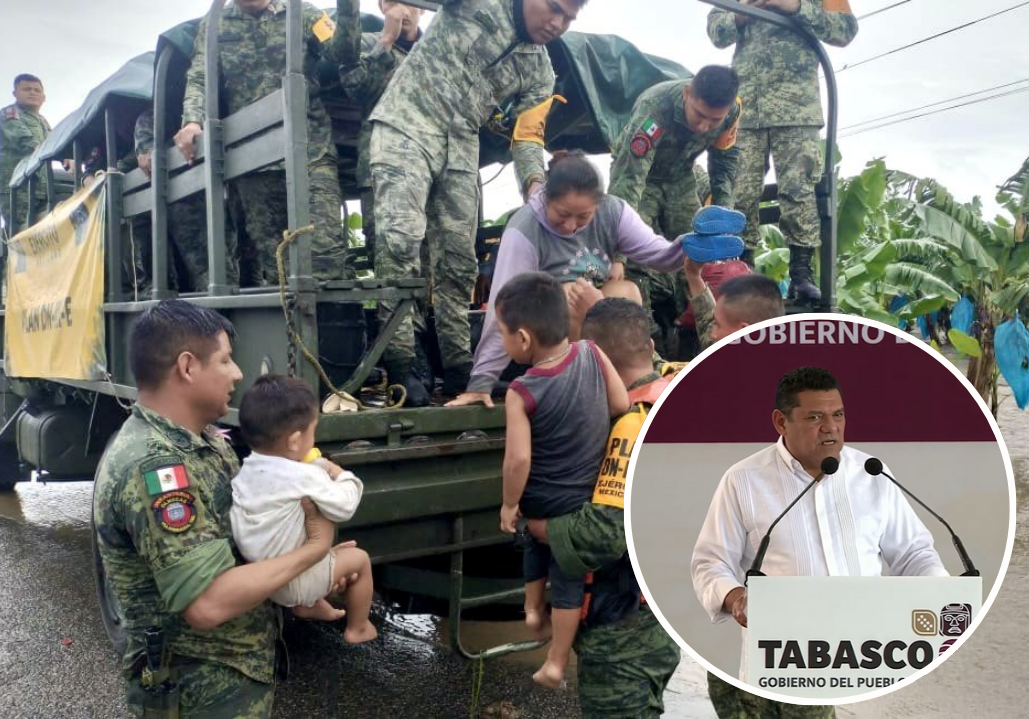 Tras las fuertes lluvias provocadas por Nadine, el gobernador de Tabasco, Javier May, informó que se evalúan daños en municipios afectados, mientras el Ejército sigue en alerta por el nivel de los ríos. Foto: Gobierno del Estado de Tabasco