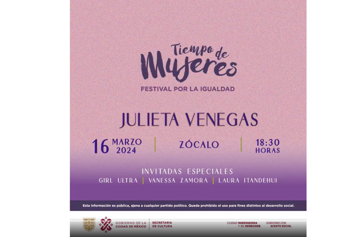 Festival por la igualdad 2024. Julieta Venegas. Foto tomada de: (Twitter) Secretaria de Cultura 