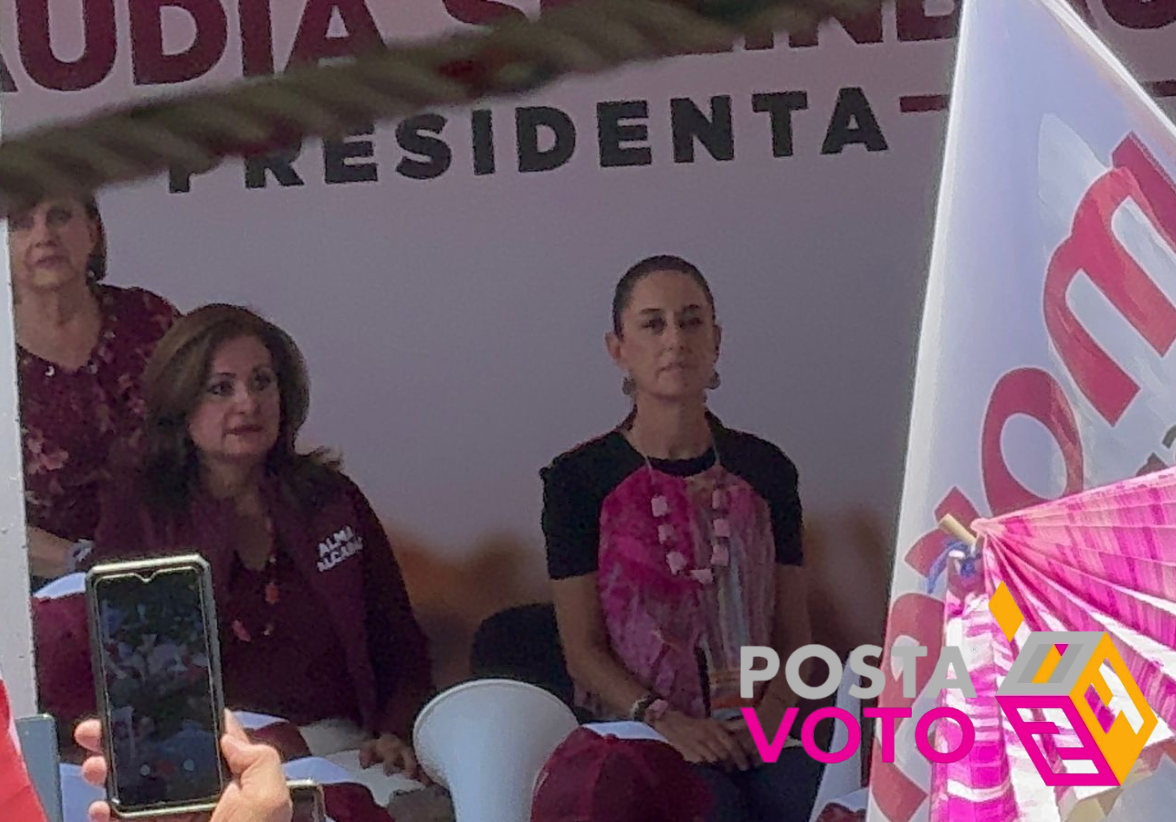 Claudia Sheinbaum y su equipo de Morena honraron a Gisela Gaytán, candidata asesinada en Celaya, con un minuto de silencio durante su visita. Foto: Salvador Pacheco / POSTA