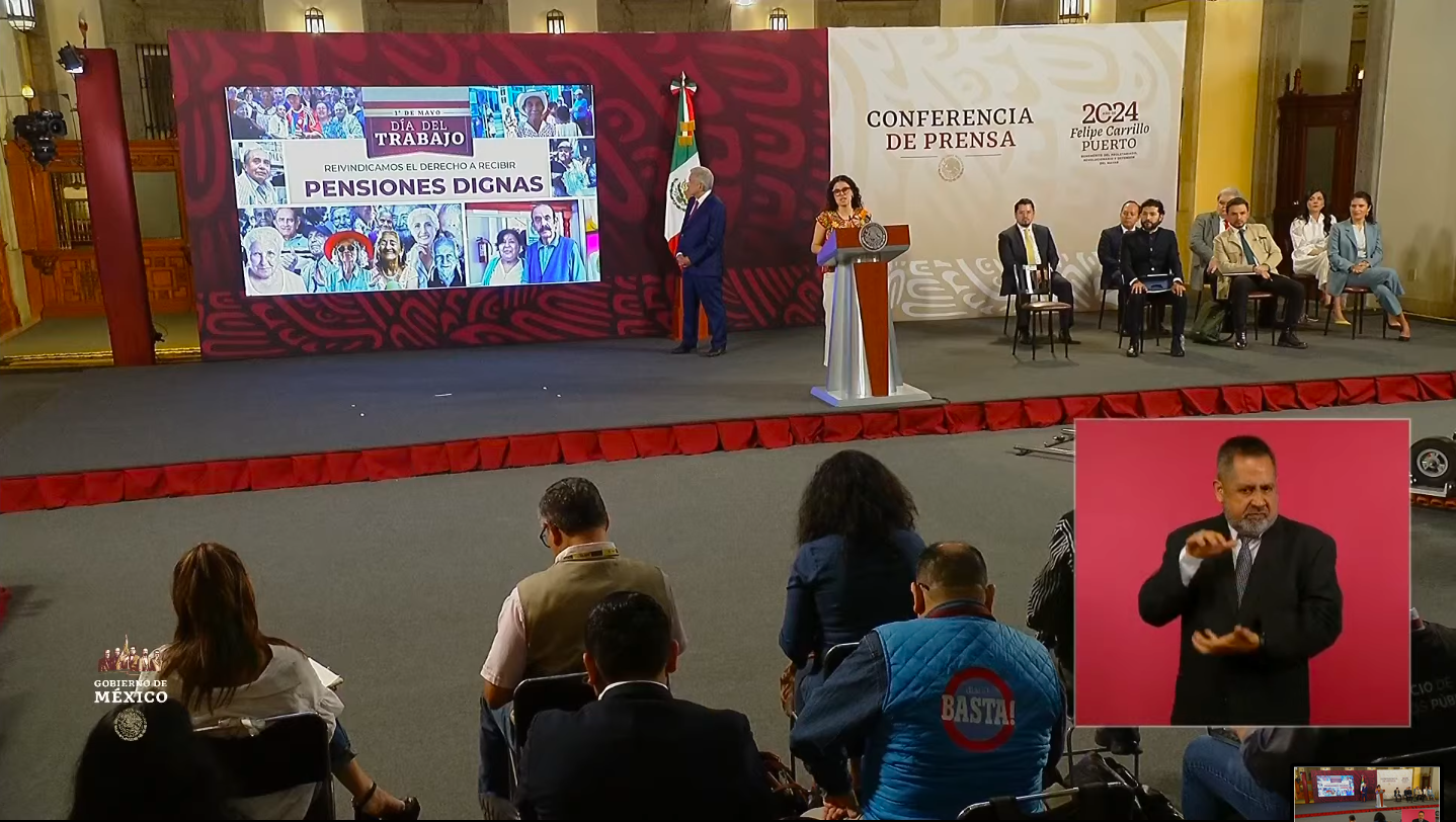 Luisa María Alcalde en conferencia de prensa del 1 de mayo de 2024