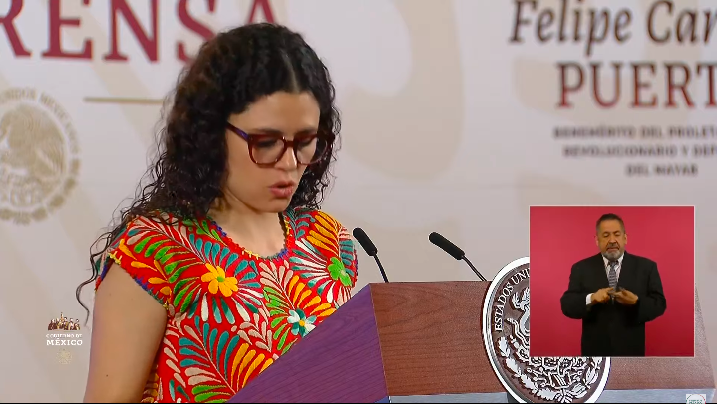 Luisa María Alcalde en conferencia de prensa del 1 de mayo de 2024